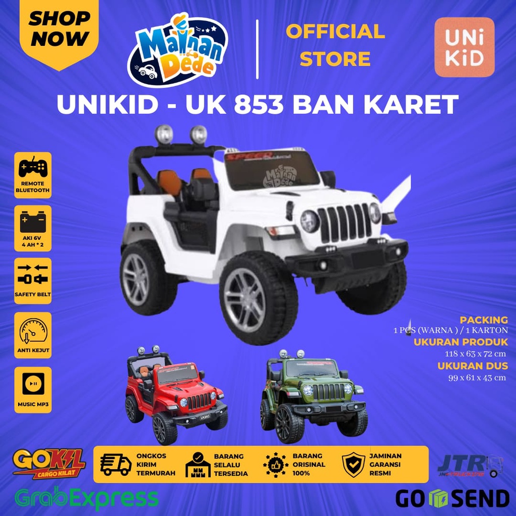 Mainan Mobil Aki Anak JEEP RUBICON UNIKID UK 853 UK853 BAN KARET UK 809-2
