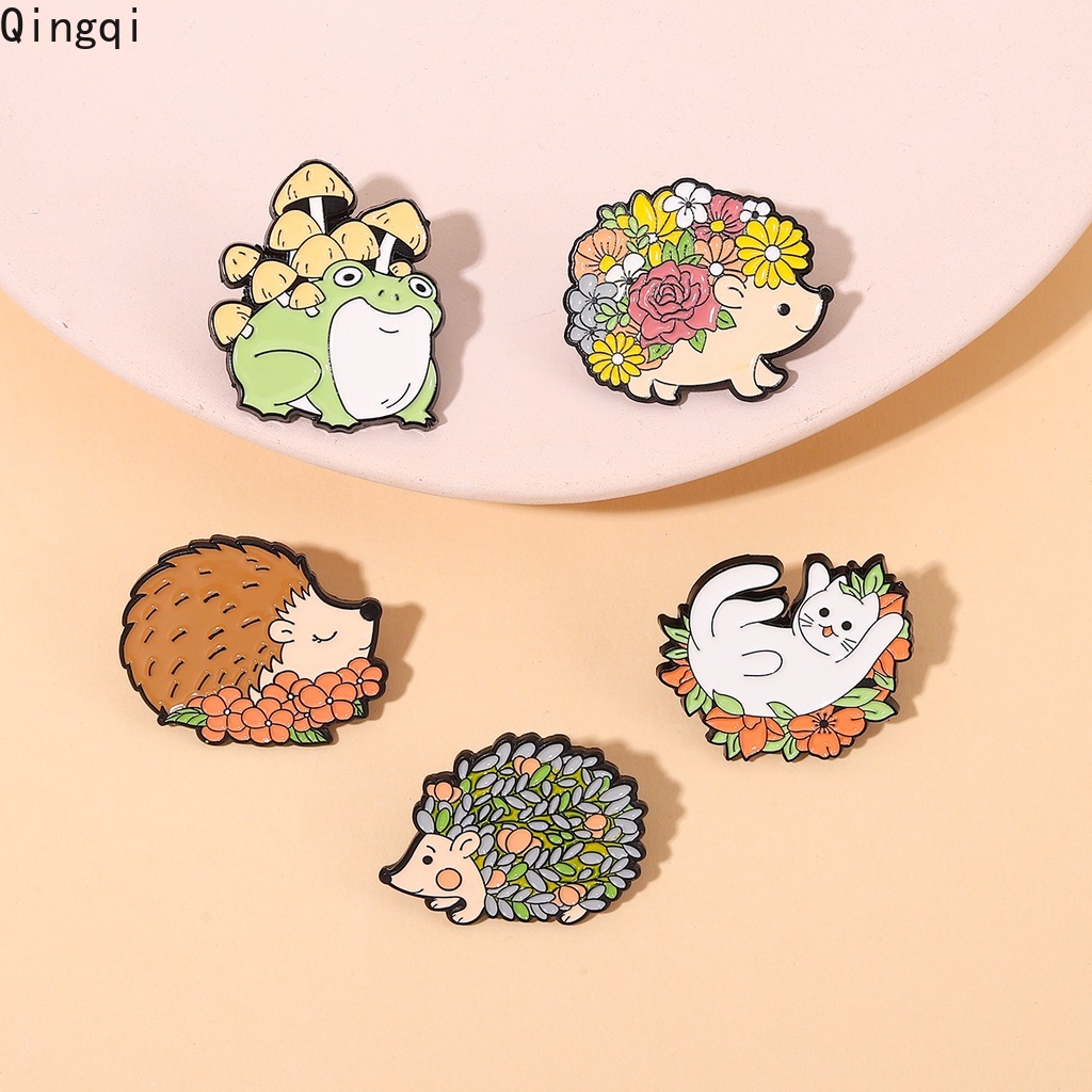 Bros Pin Enamel Desain Kartun Hewan Kucing Katak Landak Bunga Lucu Untuk Anak