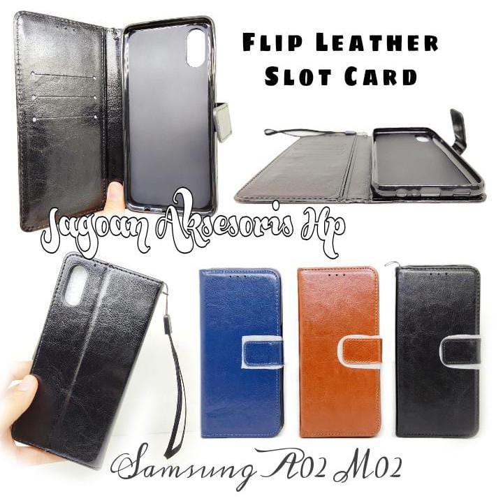 Flip Wallet Samsung A02 M02 6.2 inchi FlipCover Leather Sarung HP Kulit with Slot Card