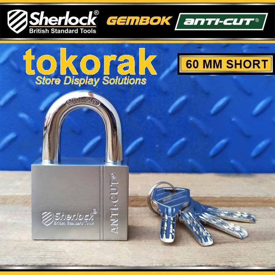 GEMBOK RUMAH ANTI CUT 60MM PENDEK SHERLOCK - GEMBOK PAGAR - COMP KEY