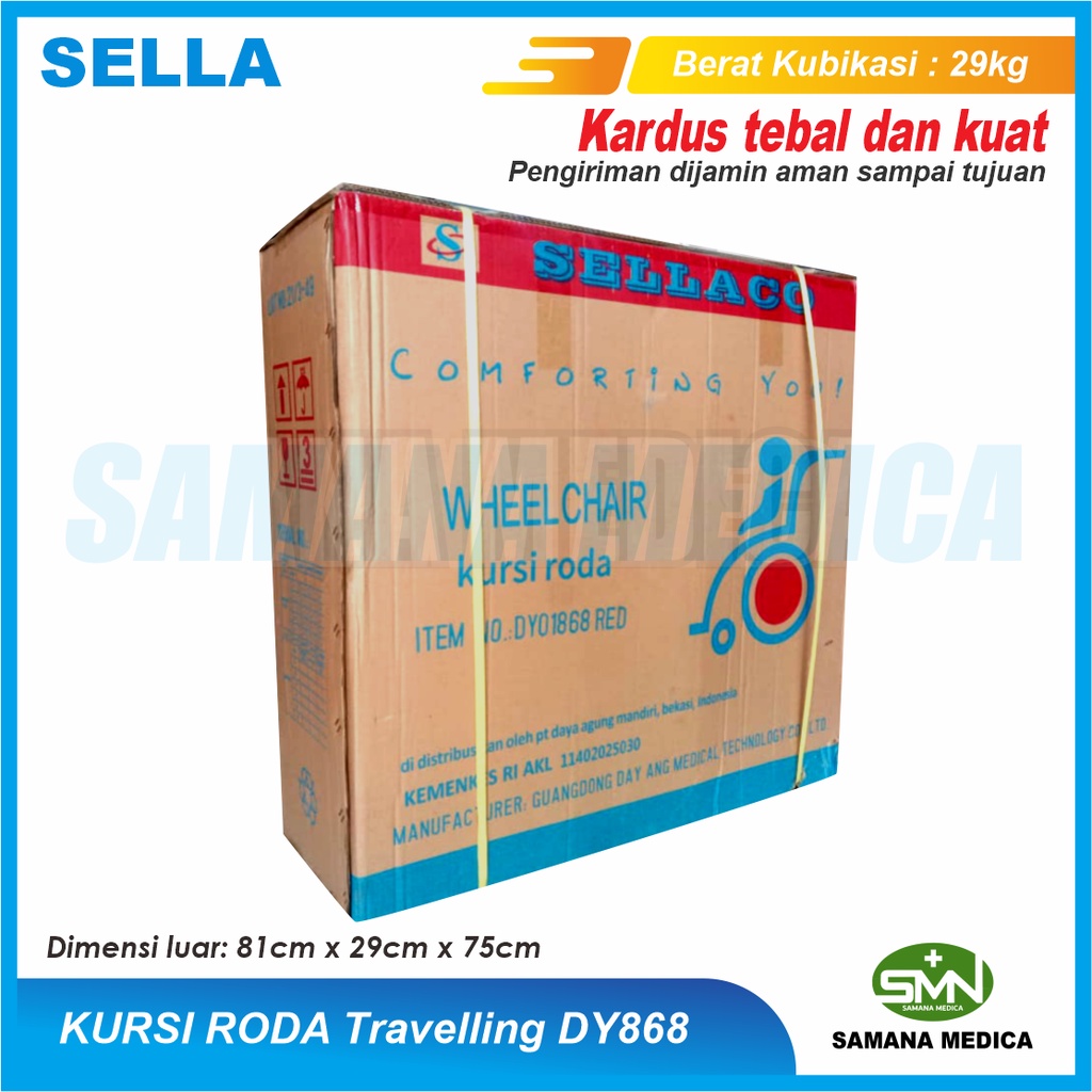 SELLA DY868 Kursi Roda Travel Bisa Dorong Sendiri Rem Tangan Ringan Ringkas