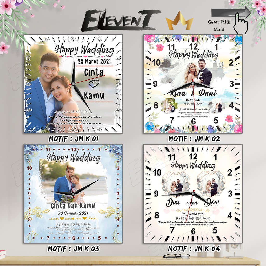 Hadiah Jam Dinding 20x20cm Custom Foto Unik Kado Wedding Ulang Tahun Wisuda Pernikahan Ultah  Pernikahan Ulang Tahun Ultah Panjangan Dinding walldecor rumah menarik Murah