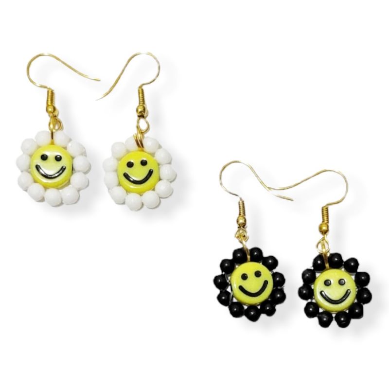 Anting Smile Sunflower Beads Charm Senyum Hooks Earrings Emoji