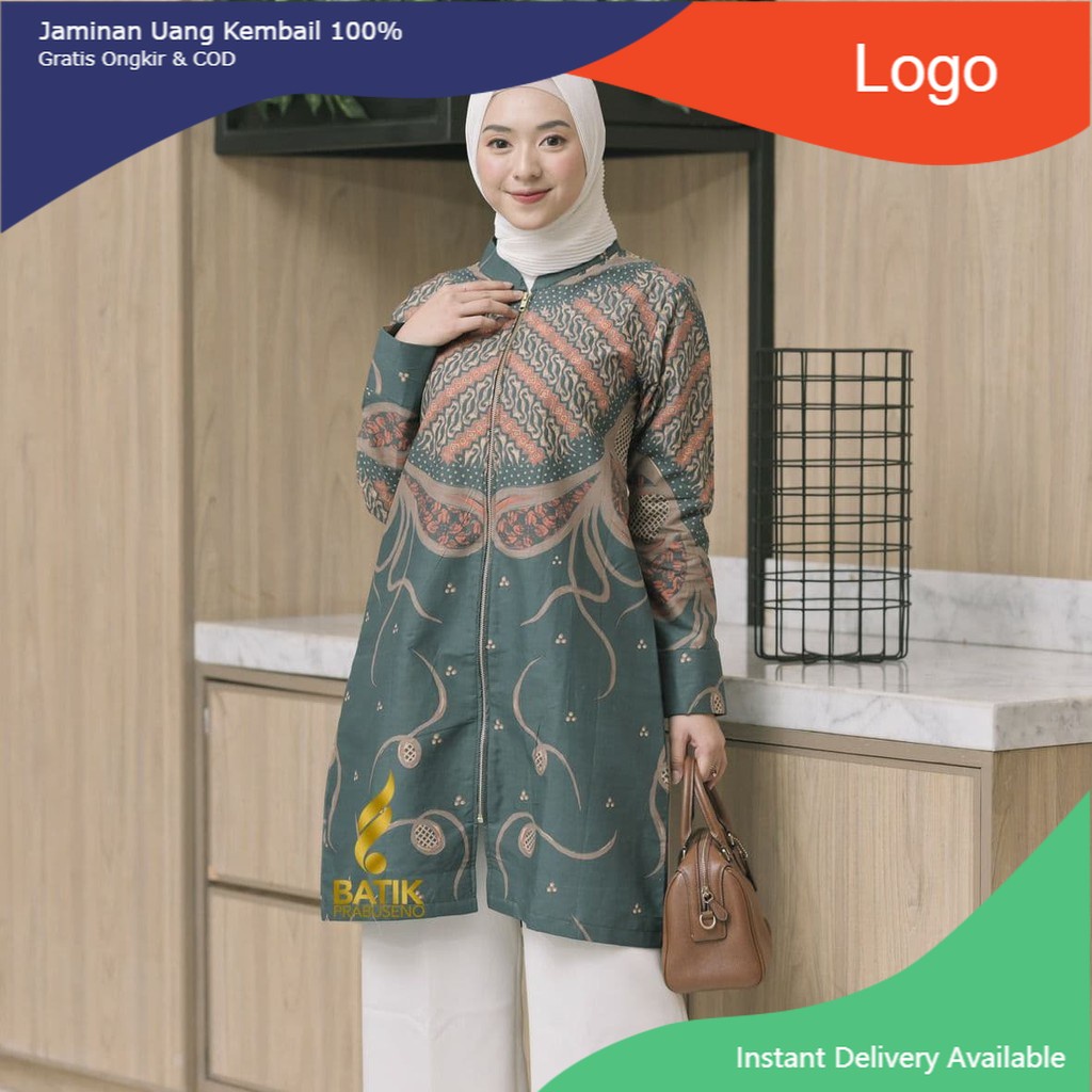 TUNIK ULFA ARMY ATASAN BAJU BATIK WANITA ORIGINAL PRABUSENO MODERN PREMIUM JUMBO BIG SIZE FULL FURIN