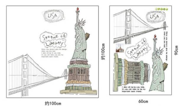 RELIZA WALLSTICKER 60X90 USA MENARA STATUE OF LIBERTY WALL STICKER DINDING AY807