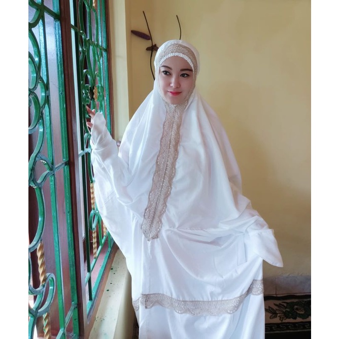 Mukena Terusan Dewasa Katun Mikro Renda
