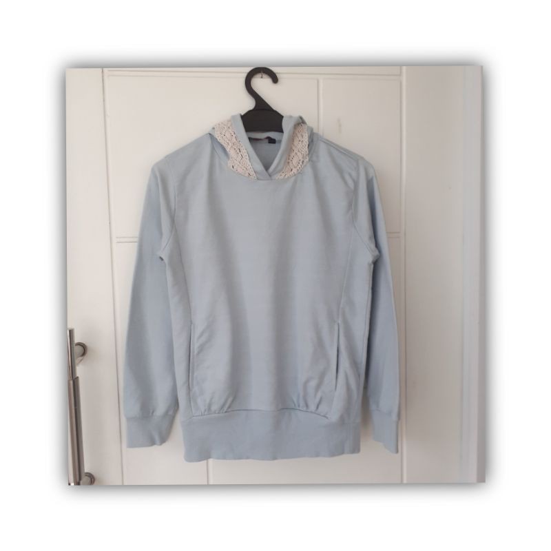 hoodie anak perempuan size 150 7 8 tahun biru muda sweater jaket cewek polos warna pastel preloved