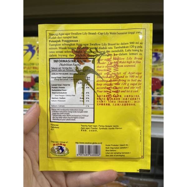 Agar agar Swallow 7gr / cap lily walet plain hijau merah oranye coklat cokelat oren