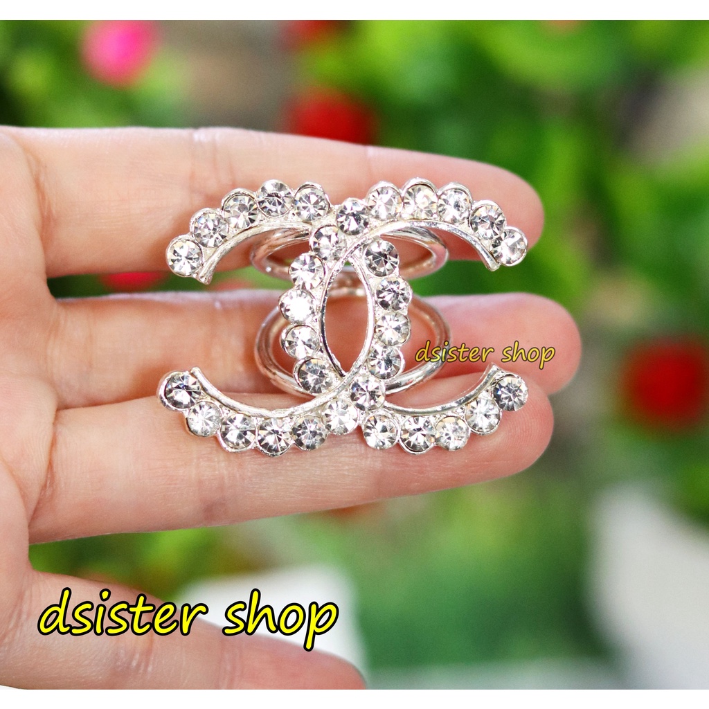 Bros Cincin Part 1 Ring Hiasan Aksesoris Syal Hijab HURUF Permata Hitam Putih-C Silver P 1 Baris