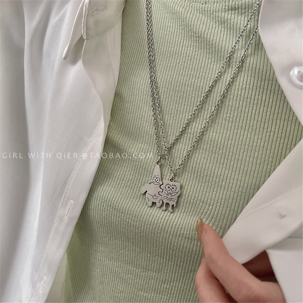 SpongeBob SquarePants Pie Star Kalung Pasangan Gantungan Kunci Kartun Fashion