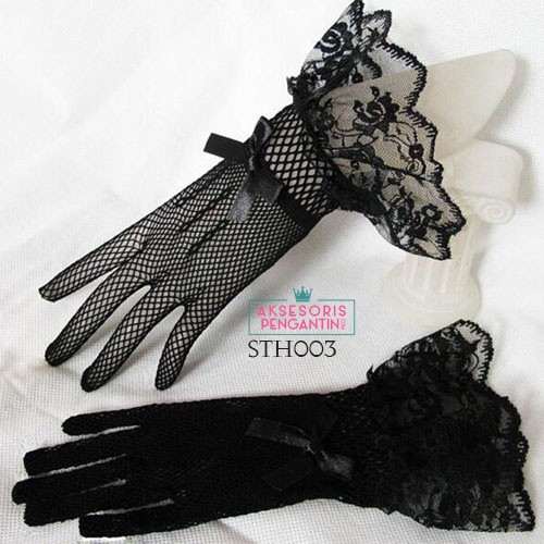 [READY STOCK] SARUNG TANGAN HITAM NET AKSESORIS PENGANTIN WEDDING GLOVES STH003