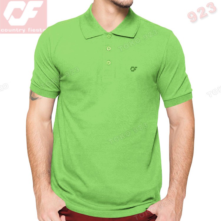 P2 41 Kaos Kerah Polos Pria COUNTRY FIESTA Hijau Muda Pendek Original