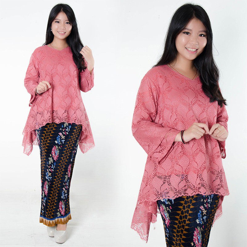 SB Collection Stelan Kebaya Risma Blouse Brukat Dan Rok Plisket Maxi Super Jumbo Batik Wanita