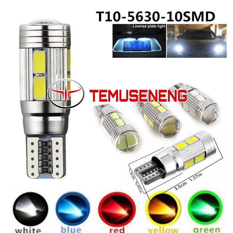 Lampu Senja Led Projektor T10 tancap 5630 5730 10 Mata 12V 5W Warna Led Mobil Canbus Sen Senja Kota Kabut