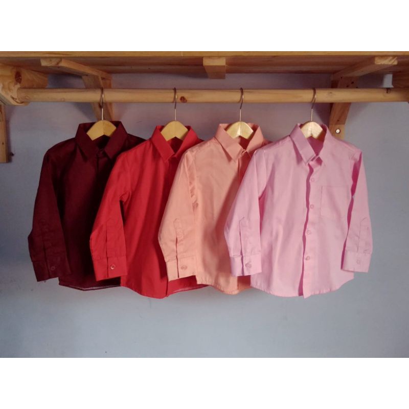 GRATIS DASI KUPU-KUPU] KEMEJA ANAK LENGAN PANJANG WARNA MAROON, MERAH, SALEM & PINK MUDA