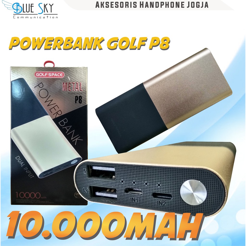 POWERBANK 10.000MAH GOLF P8 PORTABLE 2USB MICRO APPLE IP