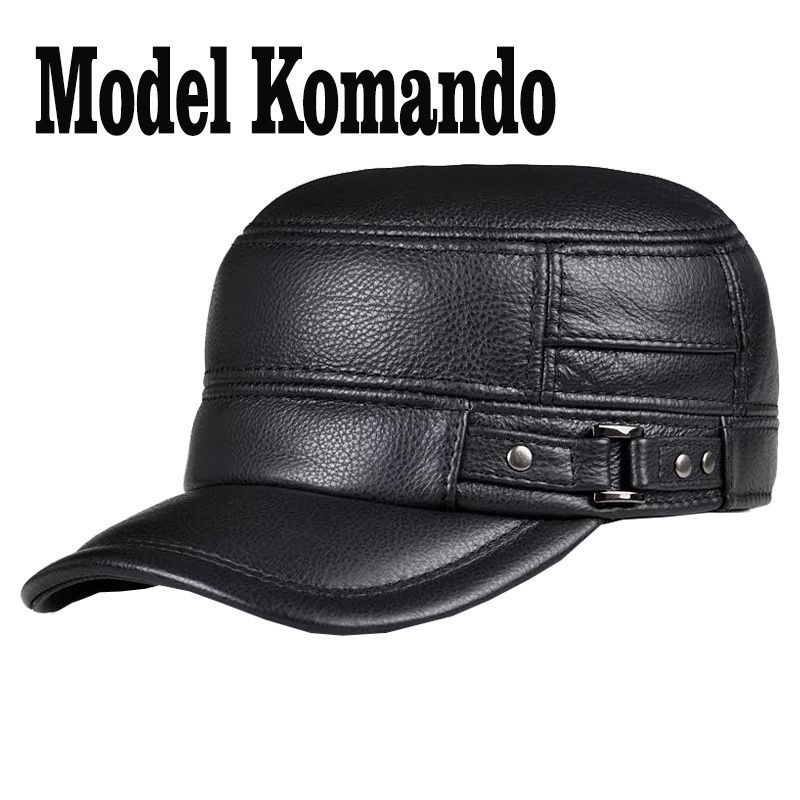 Topi komando kulit asli topi pria kulit asli