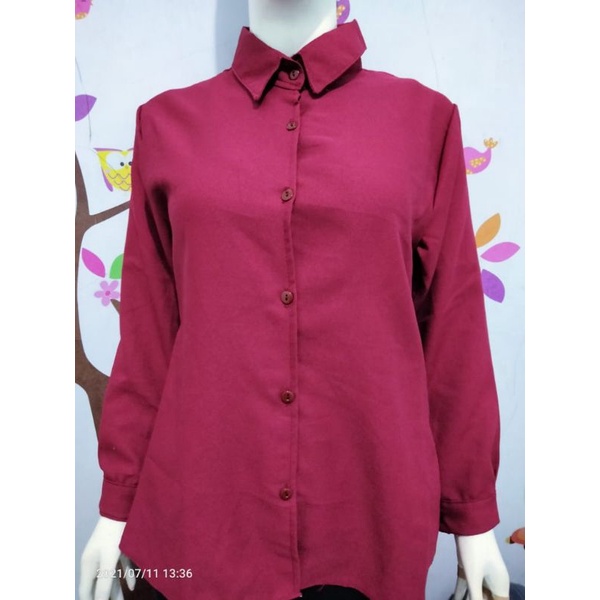 Kemeja wanita Casual Jumbo Lengan Panjang Polos Putih Basic Kerja Aurel Giovani-1