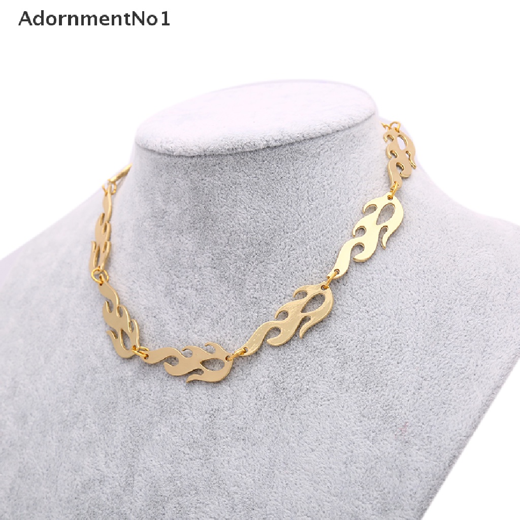 (AdornmentNo1) Kalung Choker Rantai Gaya Punk Hip Hop Motif Api Bahan Metal Untuk Perhiasan Pria / Wanita