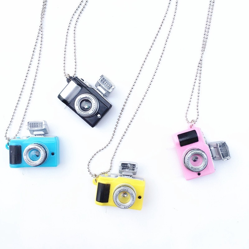 Punk Flash Camera Music Pendant Luminous Necklace Retro Small Camera Necklace