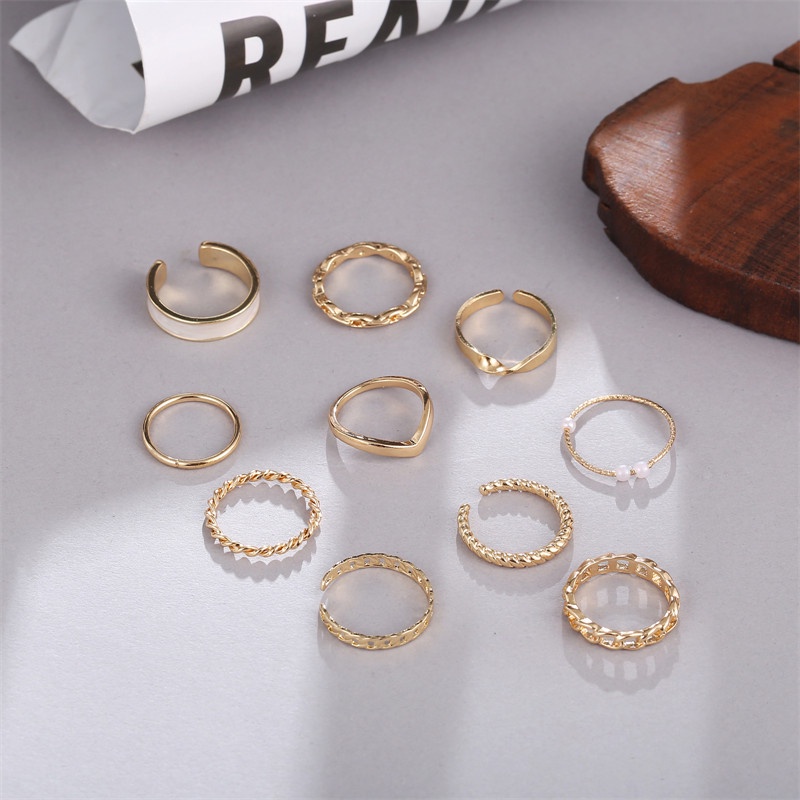 10pcs / Set Cincin Rantai Bentuk Kupu-Kupu Aksen Mutiara Untuk Wanita