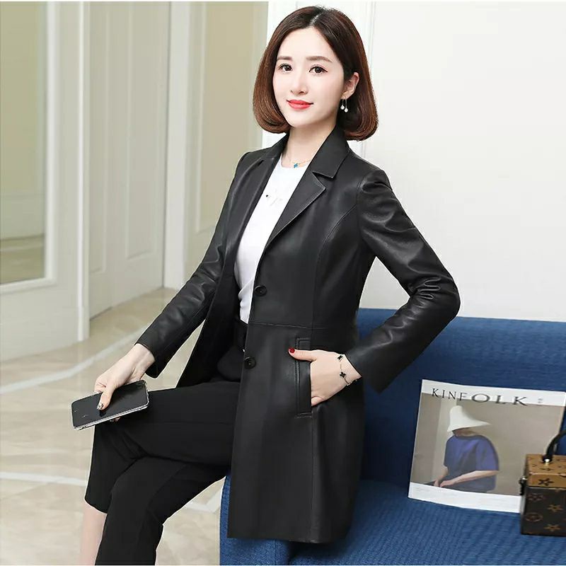 Jaket Kulit Panjang Wanita Musim Dingin /Mantel Jaket Kulit Jas Wanita/ Jaket Semi Kulit Asli