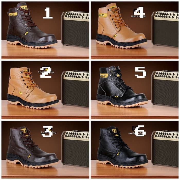 sepatu caterpillar safety boot Kulit sapi asli+ujung baja work&play