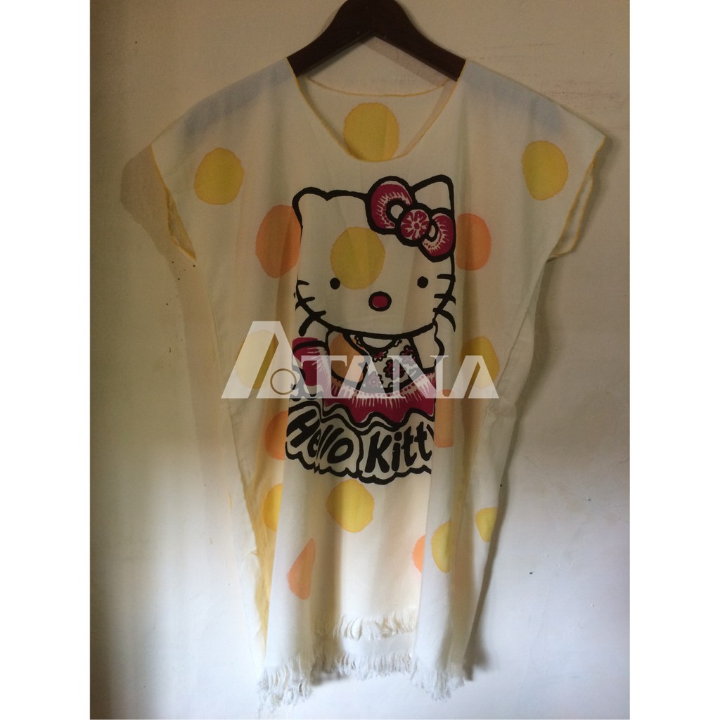 Kaos Rumbai Motif Hello Kitty Babol Warna Krem All Size