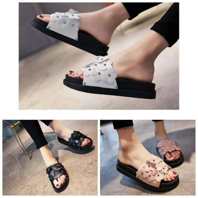 SANDAL SLIP WANITA STUD FLOWER LUCU MAIN MALL SANTAI SENDAL WANITA KEREN IMPORT