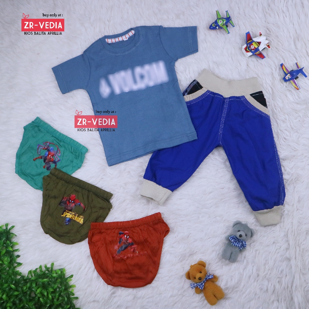 BUNDLING HEMAT Baju Anak Laki Setelan Celana 1-2 Tahun / Isi Set Baju Celana Jogger Celana Dalam 3