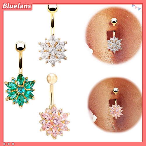 Bluelans Flower Cubic Zirconia Belly Button Ring Navel Bar Barbell Body Piercing Jewelry