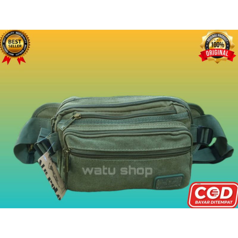 TAS PINGGANG PRIA KANVAS TAS SABUK PRIA BANYAK RUANG RESLETING CANFAS AIR POLO