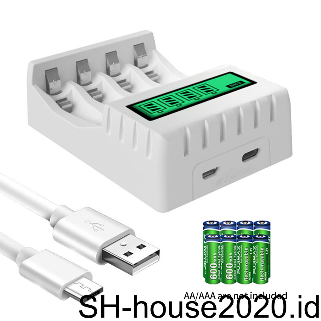 (house2020) Charger Baterai Elektrik 4 Slot Dengan Lampu Indikator LED