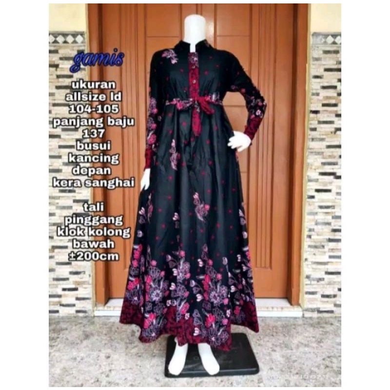 MS GAMIS BATIK FASHION SRIWEDARI MAXI BUMIL/BUSUI BUSANA MUSLIM TERMURAH SHOPEE-Sakura merah