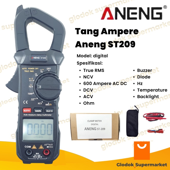 Tang Ampere AC DC Aneng ST209 True RMS Clamp Meter Digital NCV ST-209