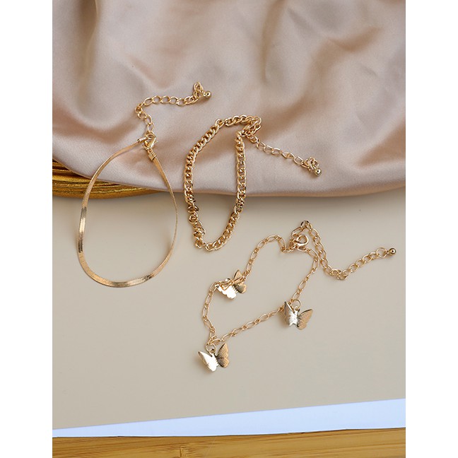 LRC Gelang Tangan Fashion Golden Alloy Chain Butterfly Bracelet Set P16557