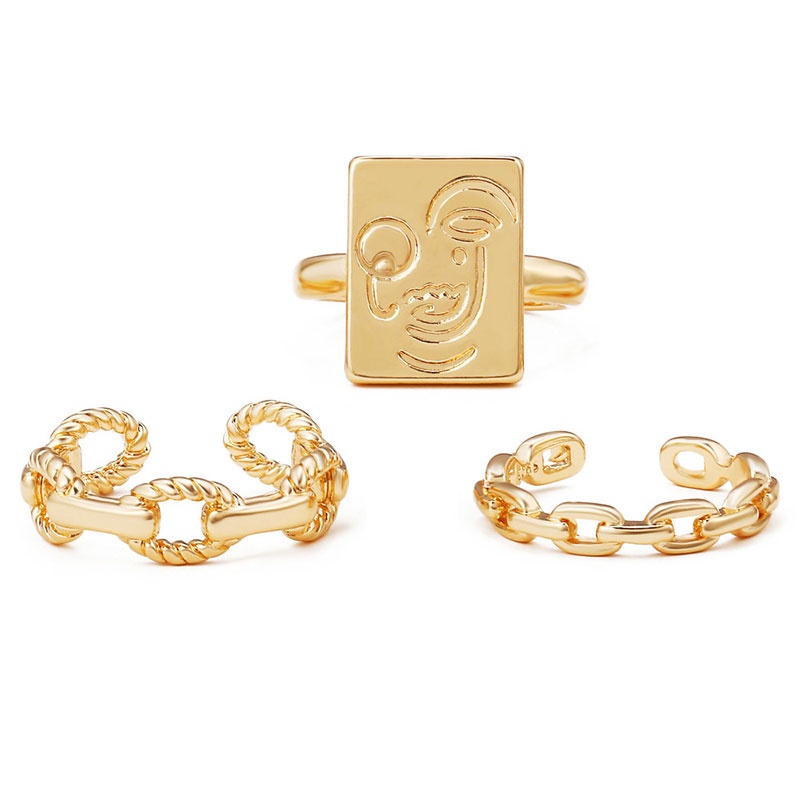 3pcs / Set Cincin Rantai Emas Model Terbuka Dapat Disesuaikan Untuk Aksesoris