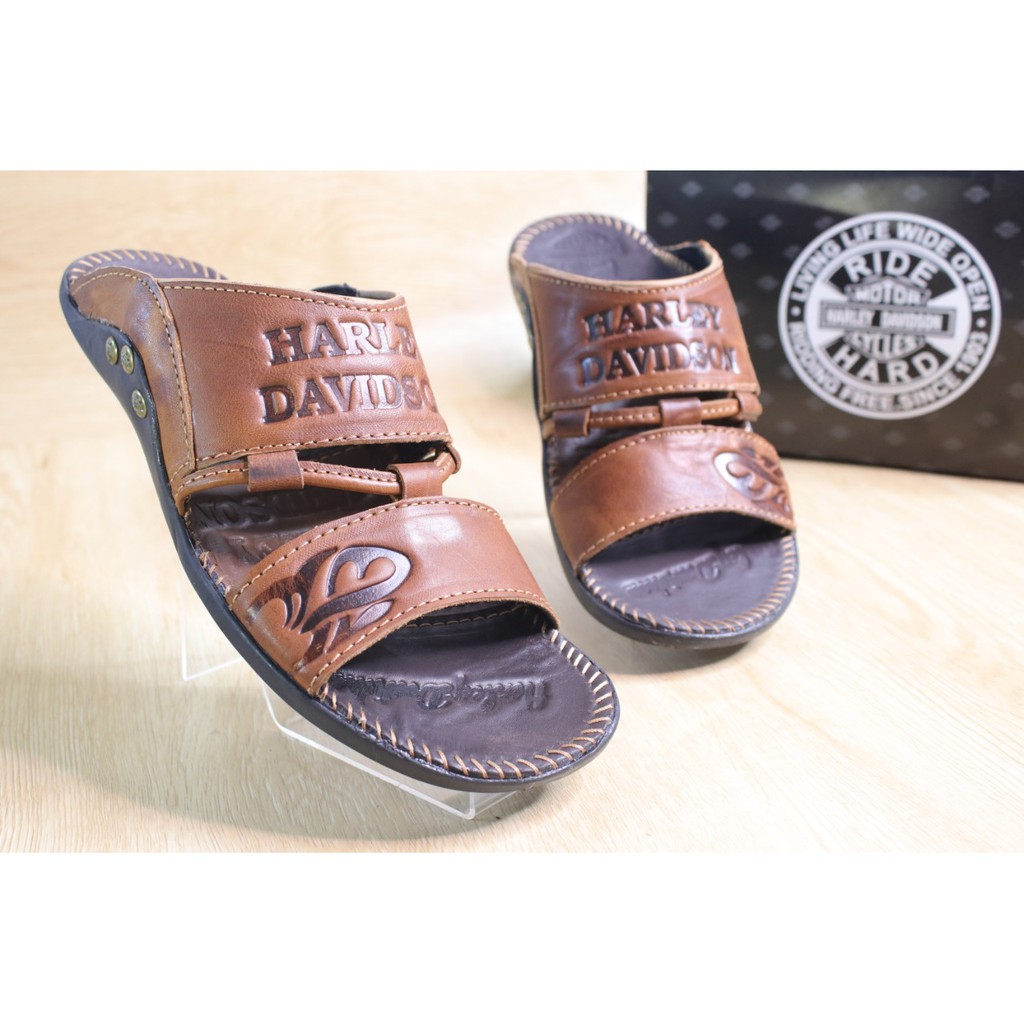 Sandal HARLEY Sendal Selop japit jepit Kuat bahan Kulit sapi Asli genuine leather Pria Cowok laki