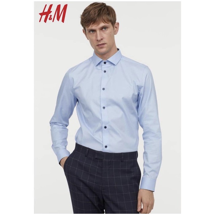  Kemeja  H  M  pria  cowok original Slim fit Cotton Shirt Light 