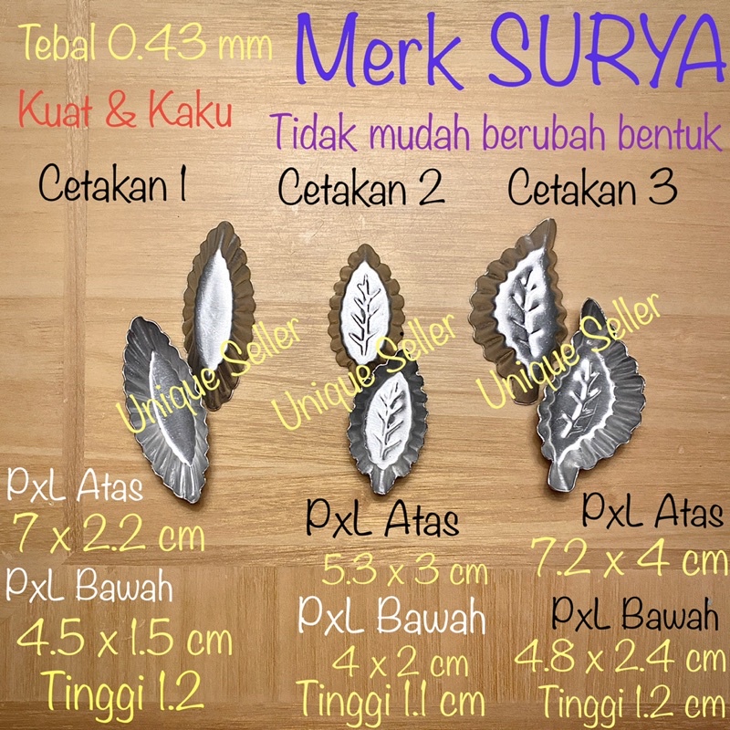 12 pcs Cetakan Nastar Daun SURYA Tebal Aluminium Press Tanpa Sambungan / Cetakan Kue Kering Daun Aluminium Press Tanpa Sambungan Tebal Merk SURYA