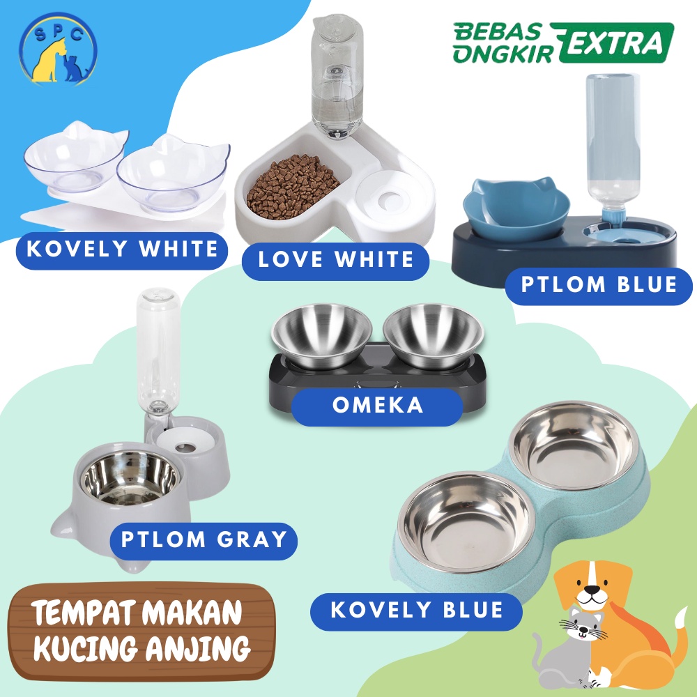 Tempat Makan Hewan Peliharaan Kucing Anjing Feeding Dishes Double Bowl Stainless Steel