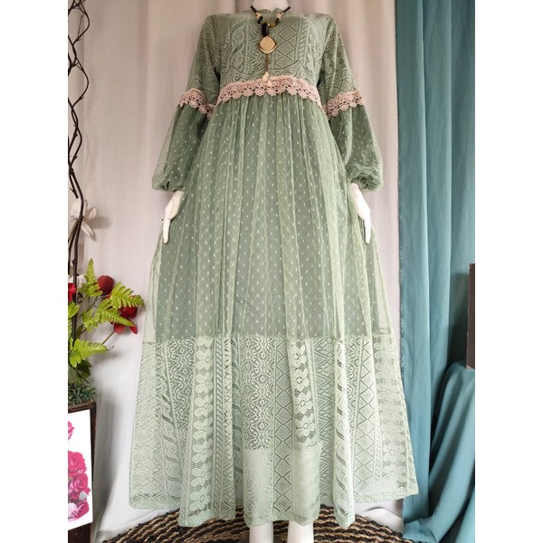 Gamis brukat Malika / brukat tangan balon/ brukat tutu/tile