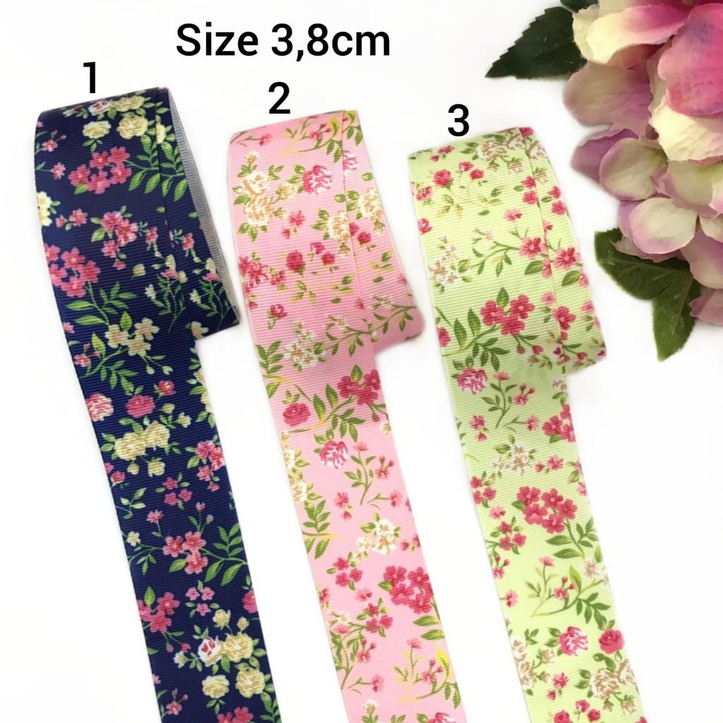 1 Yard-  PITA KADO HAMPERS MOTIF BUNGA | GROSGRAIN RIBBON 3.8 CM