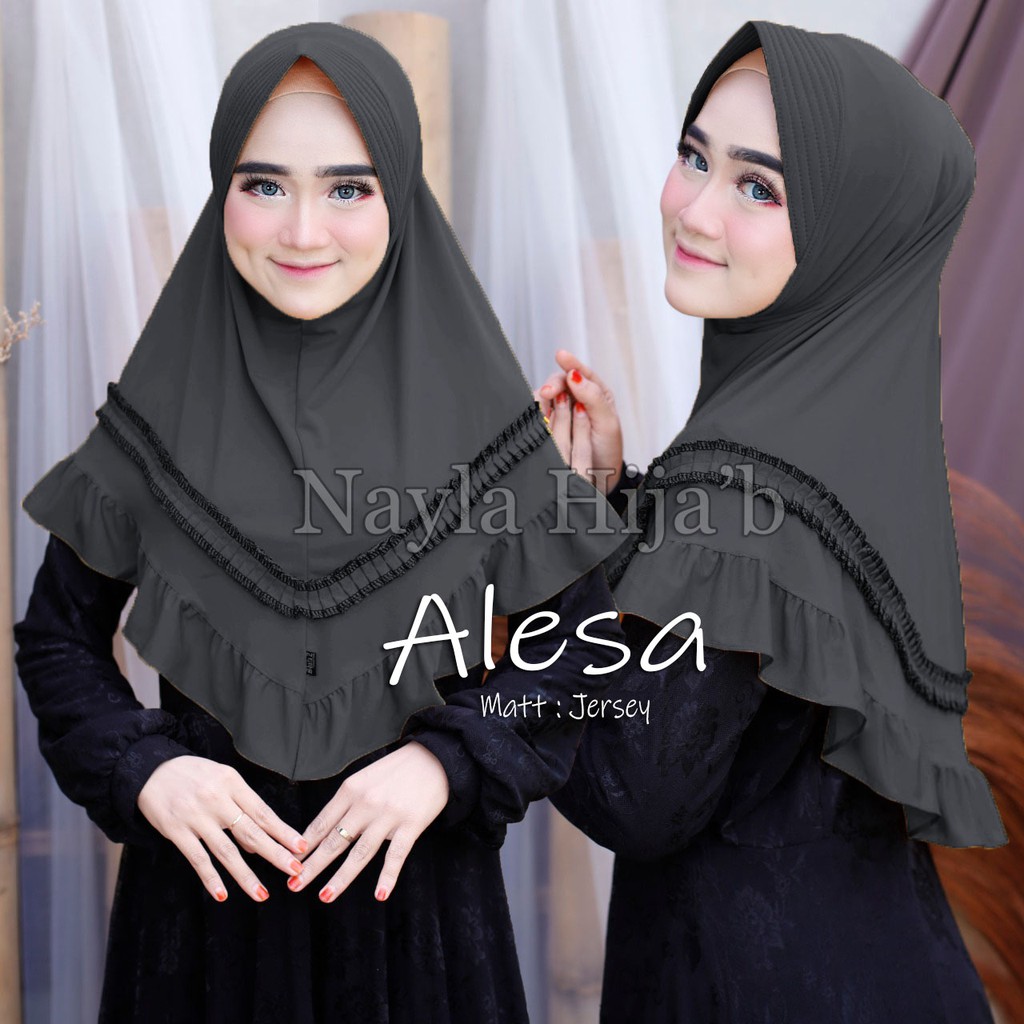 Jilbab Instan terbaru Hijab Bergo Alesa Kerudung Jersey Premium termurah dan terlaris Nayla Hijab-Abu Tua