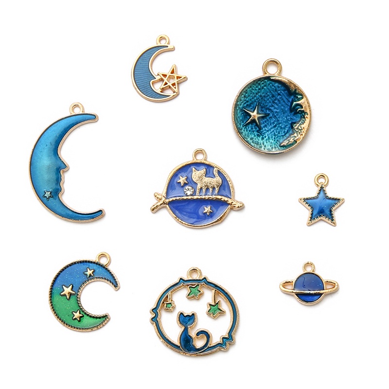 8Pcs Mixed Cute Moon Stars Globe Charms DIY Earrings Bracelet Pendant Neacklace Accessories For Jewelry Making