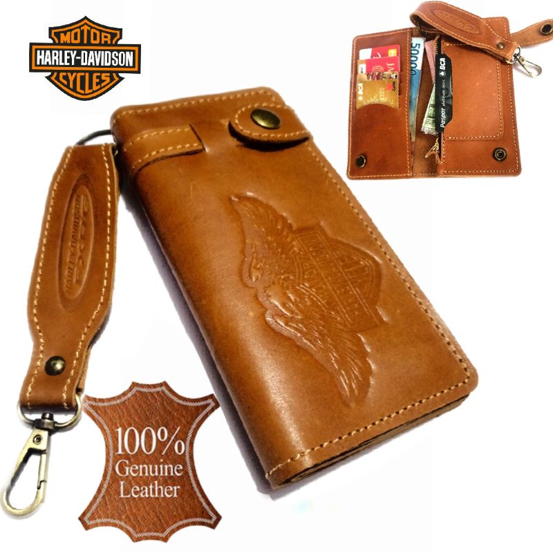 dompet panjang pria kulit asli 100% full Harley Davidson Tan 03