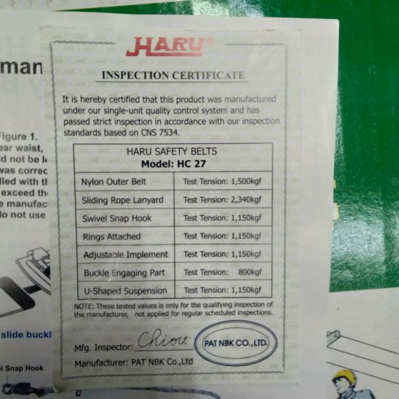 Safety Belt HARU HC 27 / Sabuk Pengaman Kerja Ketinggian PLN Original