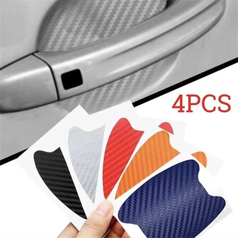 4pcs / Set Stiker Film Pelindung Gagang Pintu Mobil Universal Bahan Serat Karbon Anti Gores