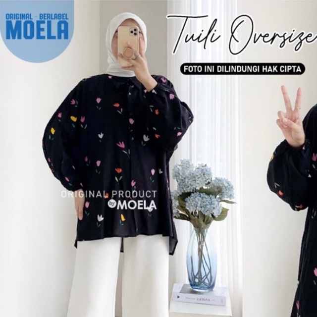 realpict HIRI by MOELA ld 140 oversize blouse wanita TUOLI lengan panjang motif tie dye jumbo rayon 