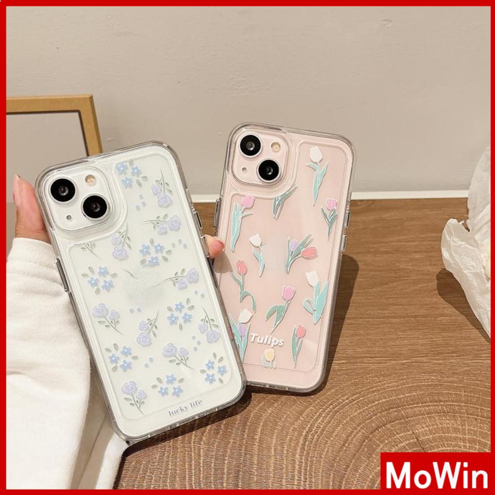 iPhone Case Thick Silicon Soft Case Clear Case Shockproof Camera Protection Metal Button Tulip Flower Compatible For iPhone 11 iPhone 13 Pro Max iPhone 12 Pro Max iPhone 7 Plus xr